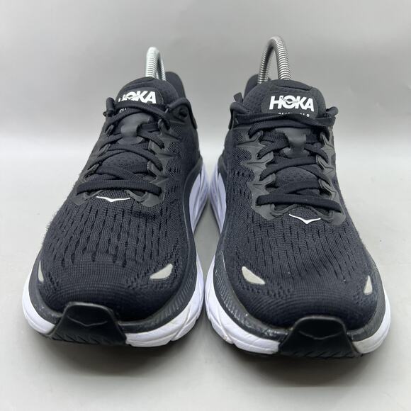 Hoka One One Clifton 8 Running Shoes Women Size 7.5 Black White Comfort Sneakers - Picture 2 of 8